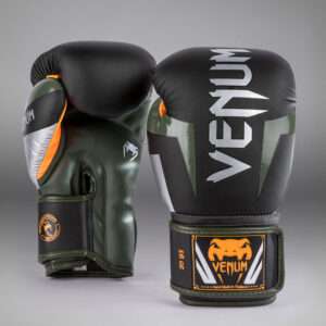 VENUM "ELITE" boksa cimdi Melni/Zaļi/Oranži