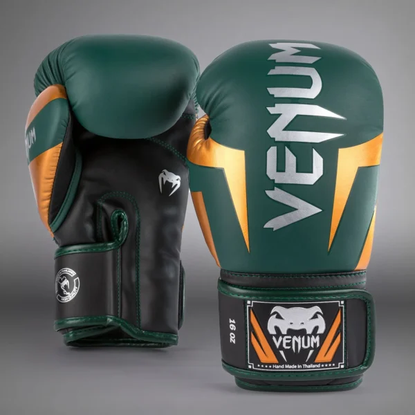 VENUM "ELITE" boksa cimdi Zaļi/Bronzas